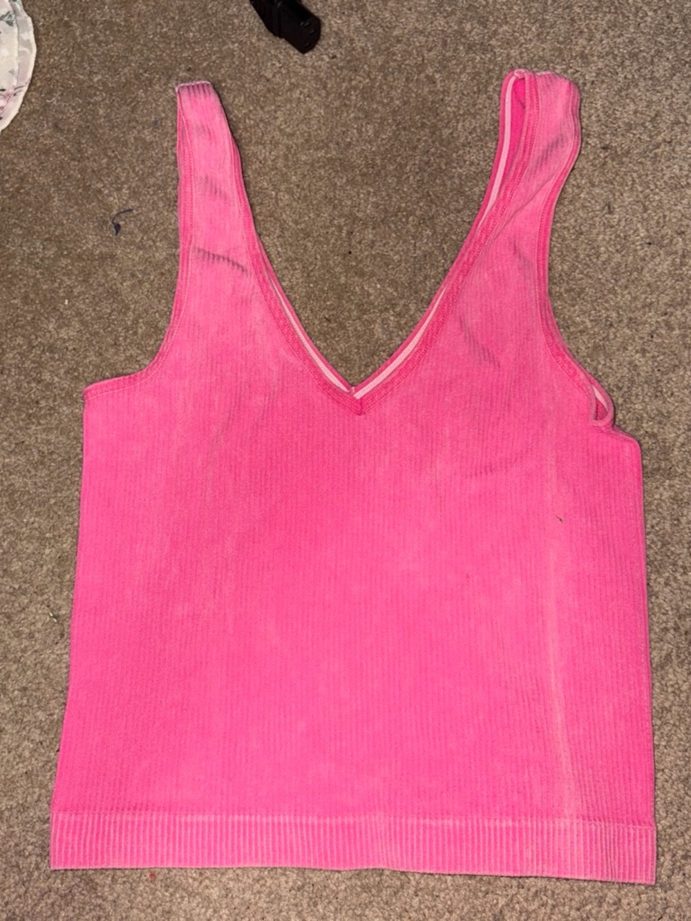 Sleeveless V-Neck Pink Knit Tank Top
